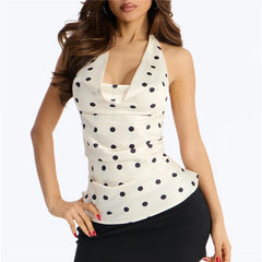 Polka Dot Satin Cowl Neck Top