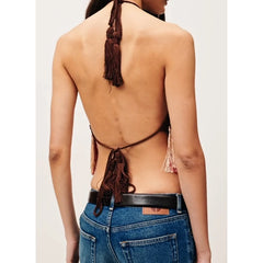 Fringe Knit Crop Halter Top