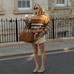 Striped O-neck Long Sleeve Knit Sweater