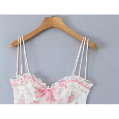 Pink Floral Bow Mesh Cami Mini Dress