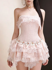 Ruffle Frill Hem Strapless Mini Dress