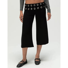 Ring Wasit Details Wide Leg Capri Pants
