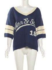 Knit Letter Print V-neck T-Shirt