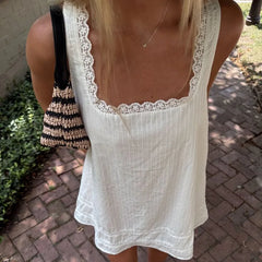 Lace Trim Square Neck Babydoll Mini Dress