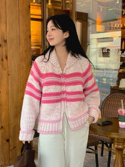 Stripe Knit Zipper Collar Sweater