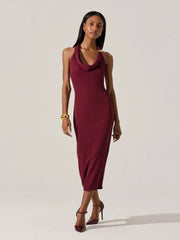 Halter Neck Metal Pin Midi Dress