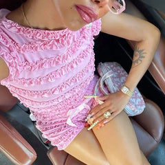 Frill Trim Lace Tie Up Top And Low Rise Shorts Set