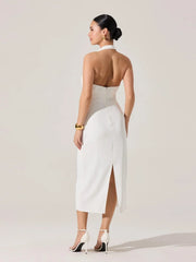 Halter Neck Metal Pin Midi Dress