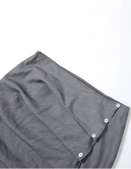 Ruched Bottom Button Zip Mid-Calf Skirts