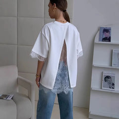 Lace Trim Short Sleeve T-shirt
