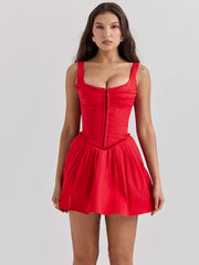 Square Collar Corset Hooked Mini Dress