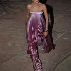 Pink Sleeveless Gradient Pleated Long Dress