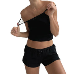 Ribbed Two Piece Pajama Short Set - Cozy Lounge Style