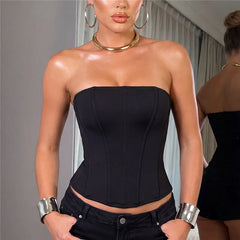Plaid Solid Strapless Corset Top