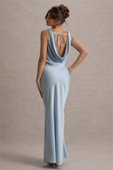 Satin Cowl Neck Backless Maxi Dress