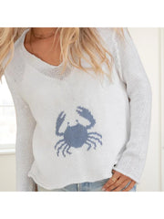 Crab Pattern Long Sleeve Thin Knit Top