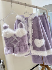 Purple Fur Plush 3 Piece Pajama Set