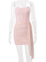 Pink Strapless Corset Drape Mini Dress