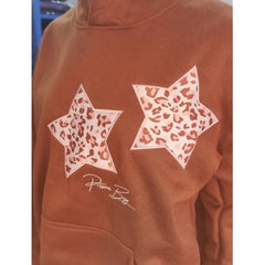 Star Leopard Print Hoodie - Loose Fit Pullover