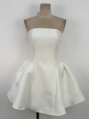 White Strapless Cape Mesh A-Line Folds Mini Dress