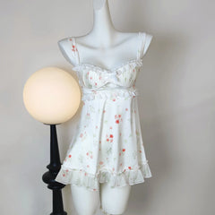 White Satin Floral Print NIght Gown