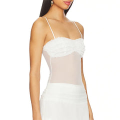 Sheer Ruffle Frill Bust Spaghetti Strap Top