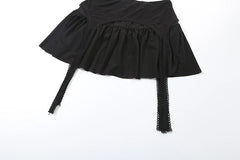 Black Mesh Frill 3d Flower Crop Top And Mini Skirt Set
