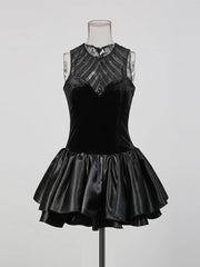 Black Sheer Sequin O-Neck Sleeveless Mini Dress