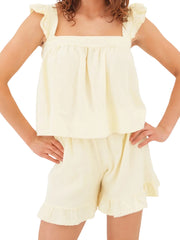 Ruffle Straps Stripe Top And Shorts Set