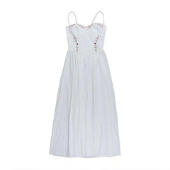 White Floral Embroidered Strap Maxi Dress