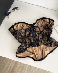 Black Lace Strapless Corset Top