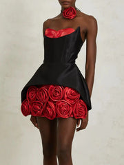 3d Rose Applique Hem Corset Mini Dress