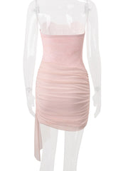 Pink Strapless Corset Drape Mini Dress