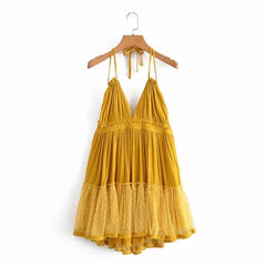 Strappy Mesh V-neck Mini Dress