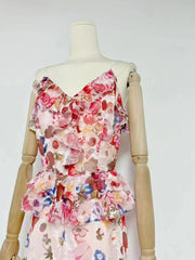 Floral Printed Ruffle Strappy Midi Dress