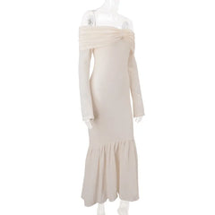 Off The Shoulder Long Sleeve Fishtail Maxi Dress