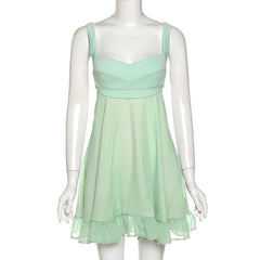 Green Mesh Spliced Mini Sling Dress