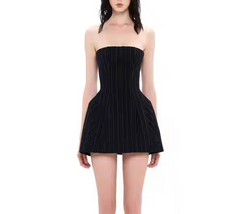 Black Stripe Fitted Waist Mini Dress
