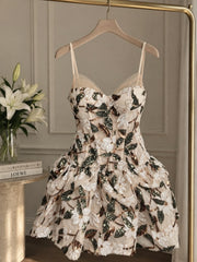 Apricot Green Sequin Floral Embroidery Corset A-Line Mini Dress