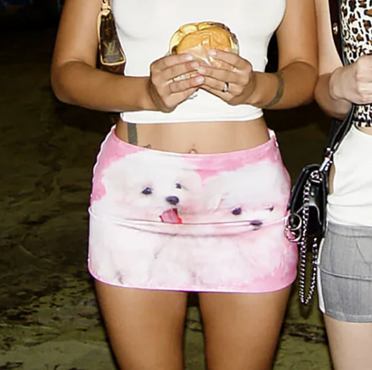 Pink Little Dog Print Mini Skirt