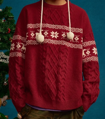 Deer Jacquard Cable Knit Sweater