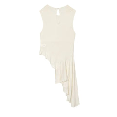 White Ruched Asymmetrical Hem Top