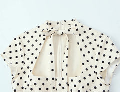 Short Sleeve Lace Up Cut Out Collar Polka Dot Mini Dress