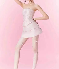 Pink Heart Bow Tube Corset Top and Mini Skirt Set