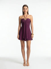 Halter Tie Decorative Pendant Draped Mini Dress