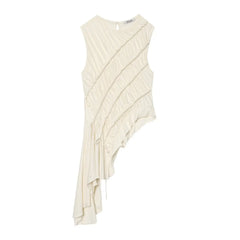 White Ruched Asymmetrical Hem Top