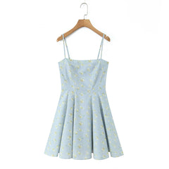 Spaghetti Strap Pleated Hem Mini A-line Dress