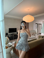 Grey Tweed Knitted Strap Mini Dress