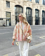 Pink Floral Patchwork Print Quilted Jacket