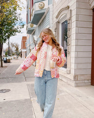 Pink Floral Patchwork Print Quilted Jacket